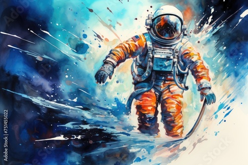 watercolor astronaut in outer space on a white background. Generative AI © dashtik