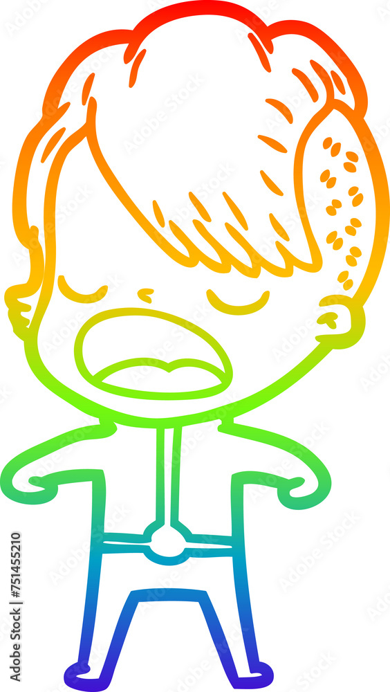 rainbow gradient line drawing cartoon cool hipster girl talking rainbow gradient line drawing cartoon cool hipster girl talking