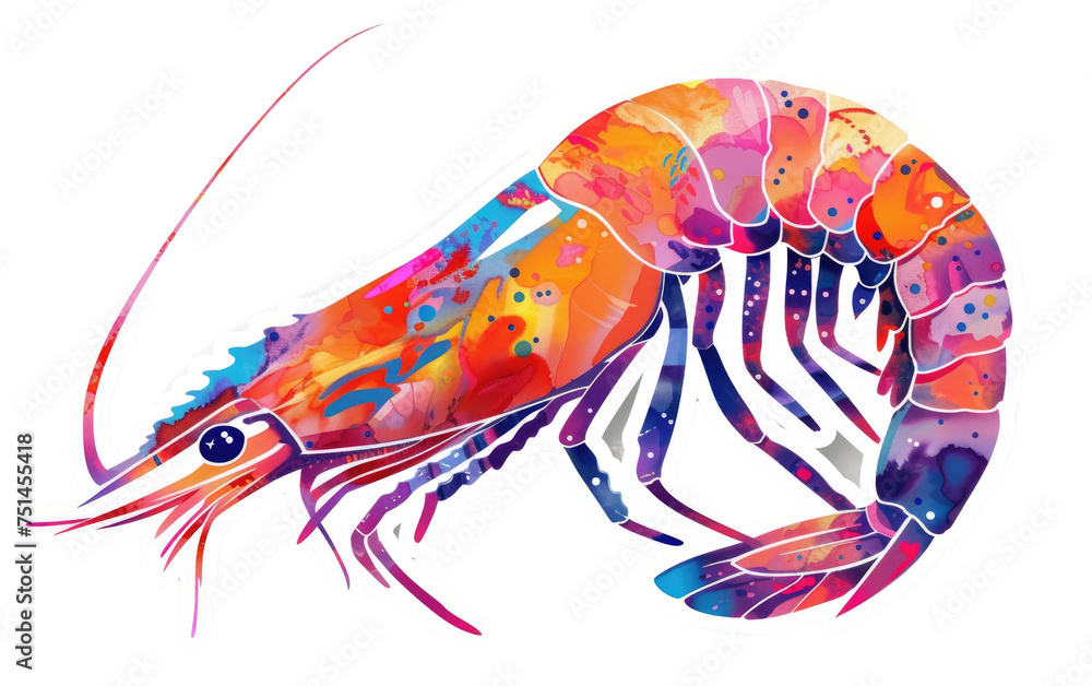 Sticker Shrimp isolated on transparent Background