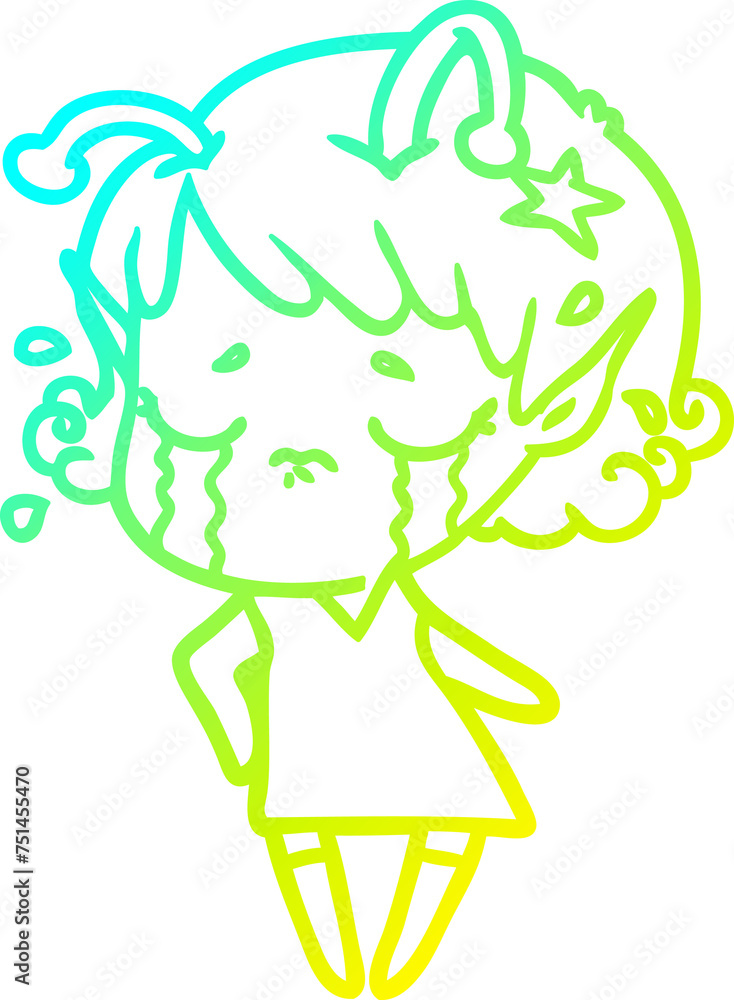 cold gradient line drawing cartoon crying alien girl cold gradient line drawing cartoon crying alien girl