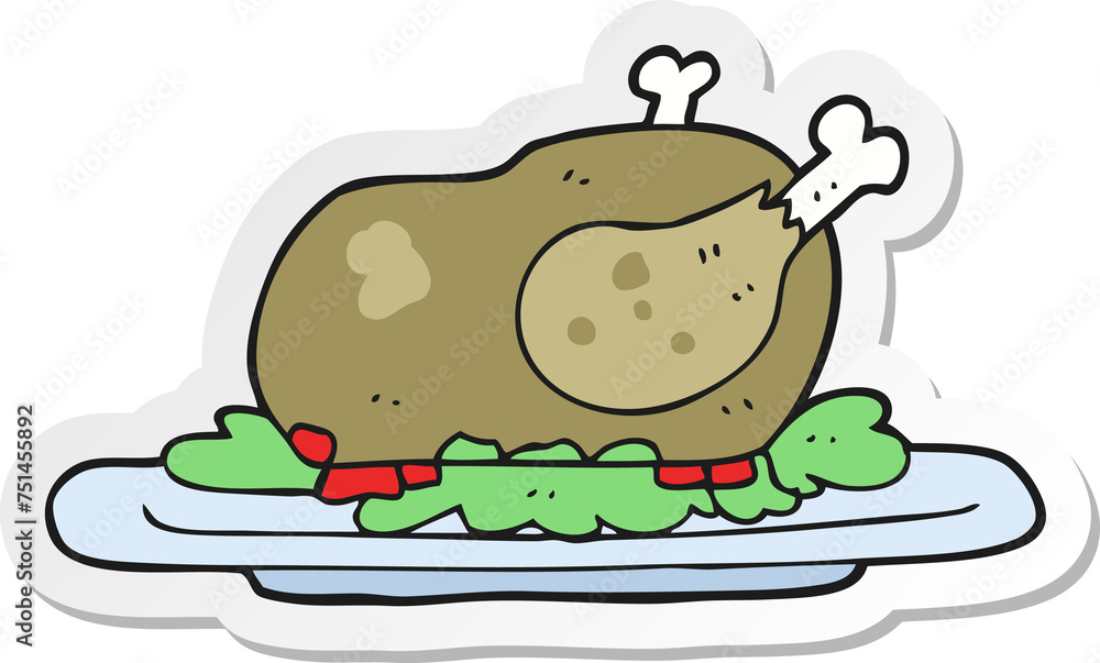 sticker of a cartoon cooked turkey sticker of a cartoon cooked turkey