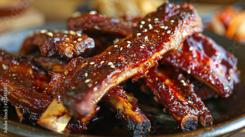 A plate of spicy Korean barbecue ribs 