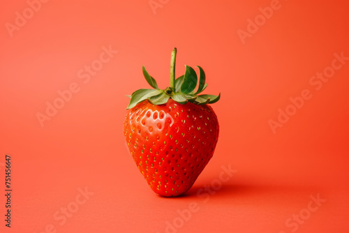 Perfect strawberry on solid red background minimalism © Photocreo Bednarek