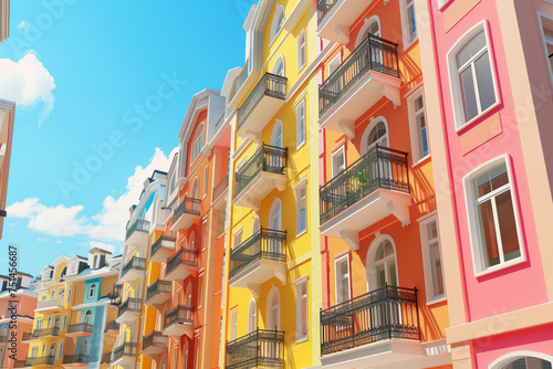 Neighbourhoods with colourful houses, streets with brightly coloured houses