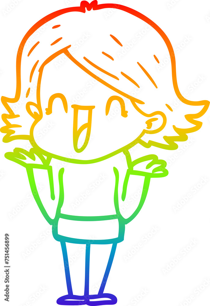 rainbow gradient line drawing cartoon happy woman rainbow gradient line drawing cartoon happy woman