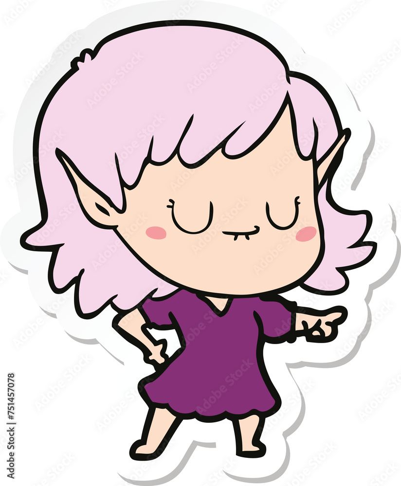 sticker of a happy cartoon elf girl wearing dress sticker of a happy cartoon elf girl wearing dress