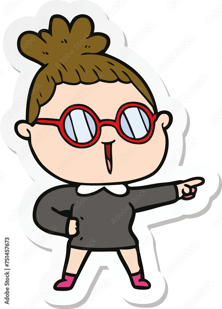 sticker of a cartoon woman wearing spectacles sticker of a cartoon woman wearing spectacles