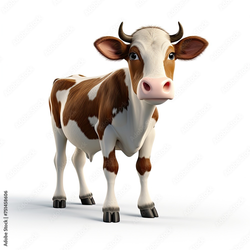 Portrait of cow 3D character on white background