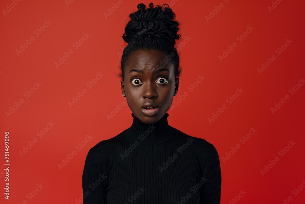 Obraz premium Surprised Young Black Woman Minimalist Photo
