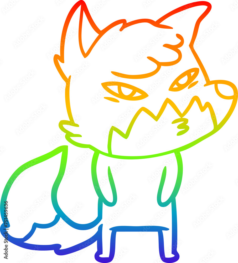 Obraz premium rainbow gradient line drawing clever cartoon fox
