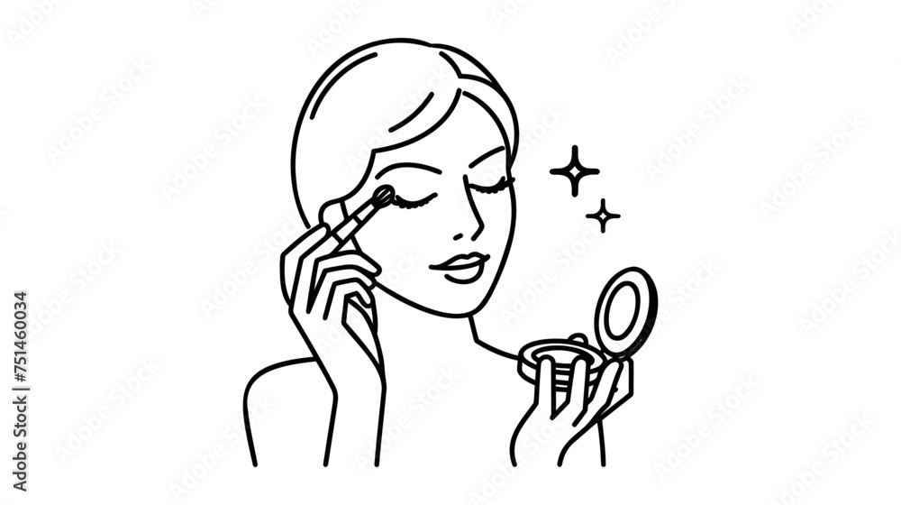 Woman doing make up. Applying mascara, eyeshadow, powder, vector illustration on white background Woman doing make up. Applying mascara, eyeshadow, powder, vector illustration on white background