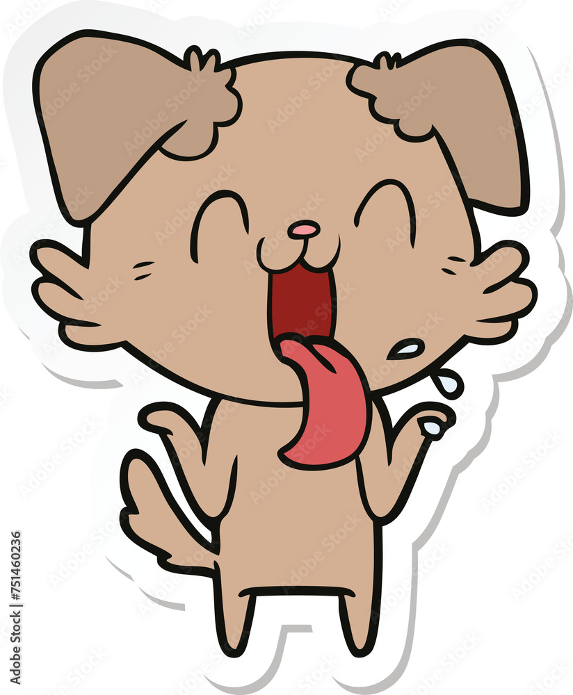 sticker of a cartoon panting dog shrugging shoulders sticker of a cartoon panting dog shrugging shoulders
