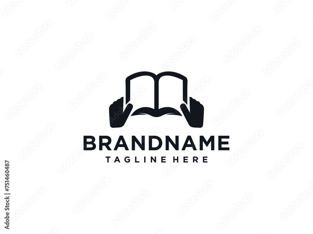 reading book logo with hand silhouette Open Book . book shape with ...