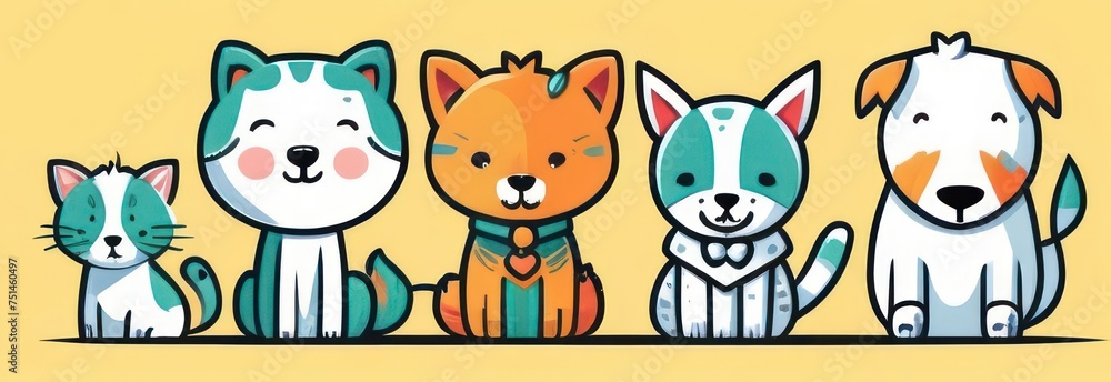 Banner with cats and dogs with free space in pastel colors Banner with cats and dogs with free space in pastel colors