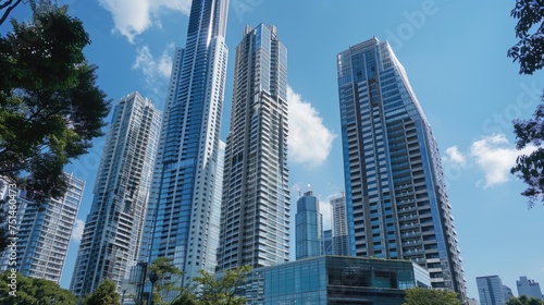 many tall buildings are shown in the background, in the style of design by architects, light silver and cyan,​