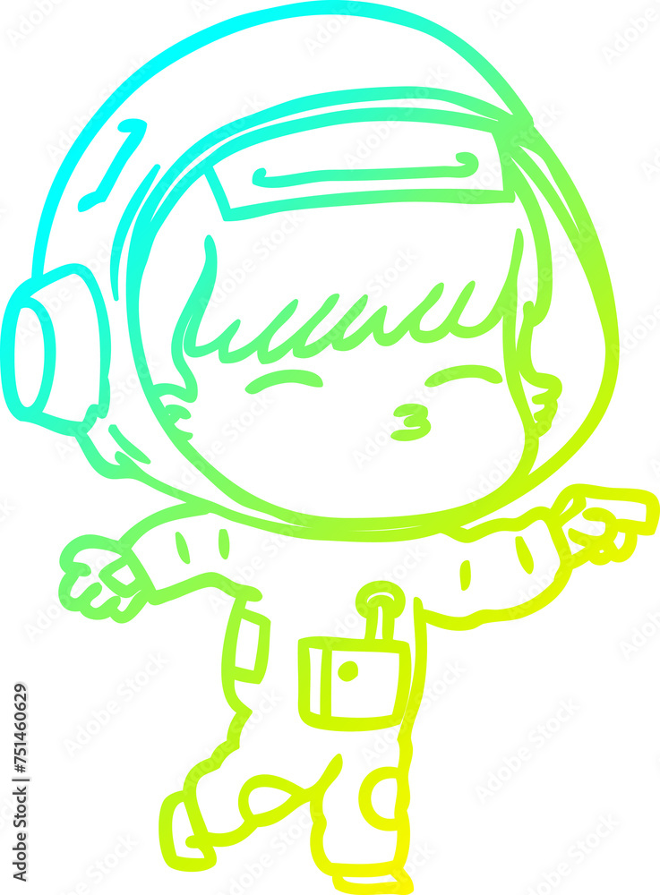 Fototapeta premium cold gradient line drawing cartoon curious astronaut