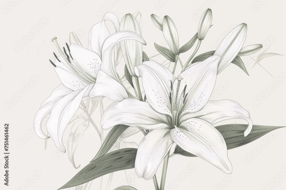 Minimalist Hand-Drawn White Lily Illustration Minimalist Hand-Drawn White Lily Illustration