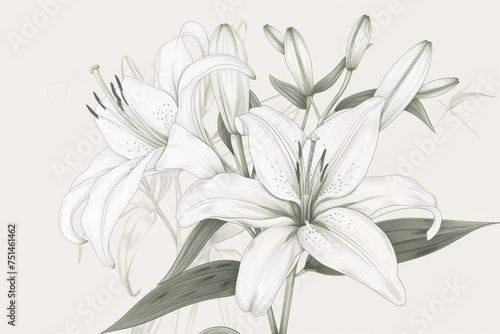 Minimalist Hand-Drawn White Lily Illustration