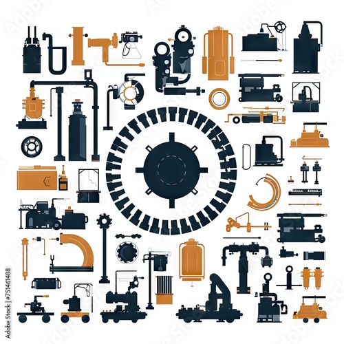 Wallpaper Mural Industrial Parts Icon Set, Parts of Mechanisms Silhouette, Gears, Bolts, Mechanic's Tools Isolated Torontodigital.ca
