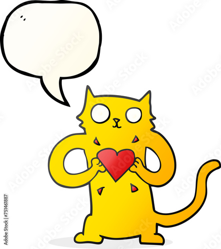speech bubble cartoon cat with love heart