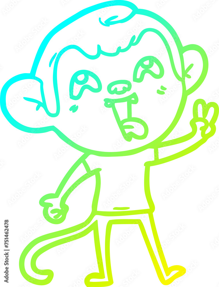 cold gradient line drawing crazy cartoon monkey giving peace sign cold gradient line drawing crazy cartoon monkey giving peace sign