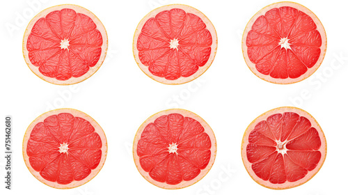 Grapefruit Half on Transparent Background, Tropical Citrus Fruit for Healthy Diet, Top View Nutrition Slice in Vibrant Red and Yellow