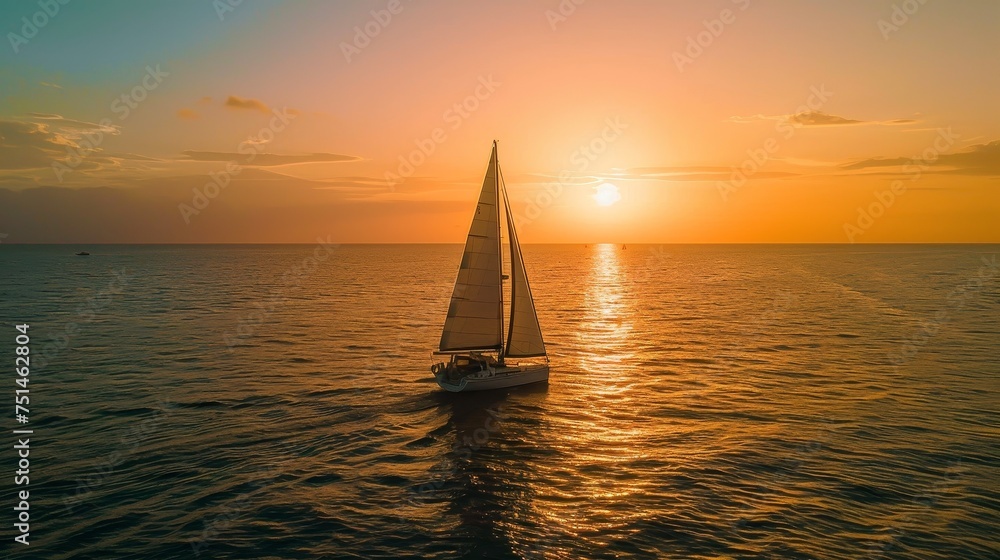 a sailboat sailing in the sea at sunset