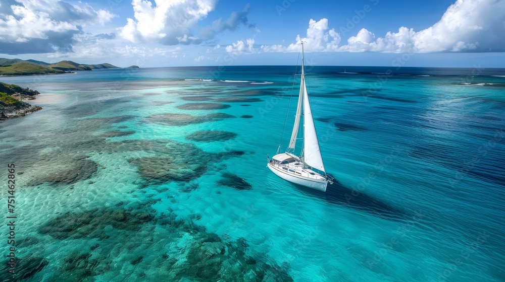a sailboat sailing in the caribbean sea - obrazy, fototapety, plakaty 