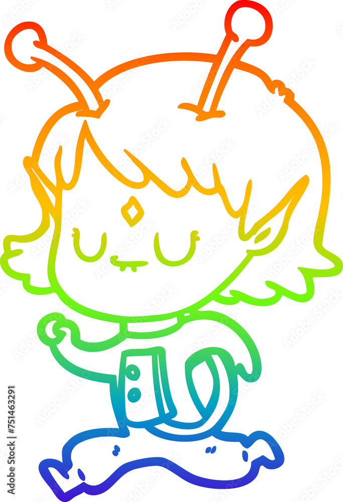rainbow gradient line drawing cartoon alien girl rainbow gradient line drawing cartoon alien girl