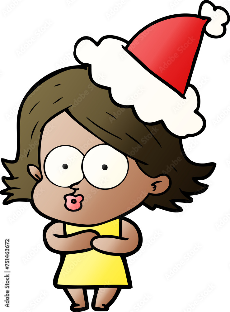 Obraz premium gradient cartoon of a girl pouting wearing santa hat