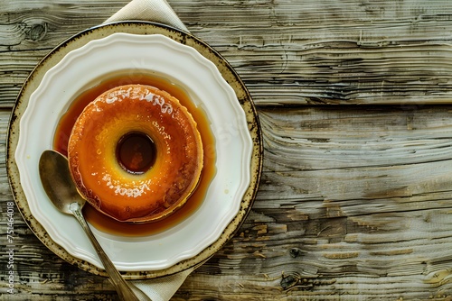 Pudim de leite, or milk pudding. traditional sweet dessert food also kwown as flan photo