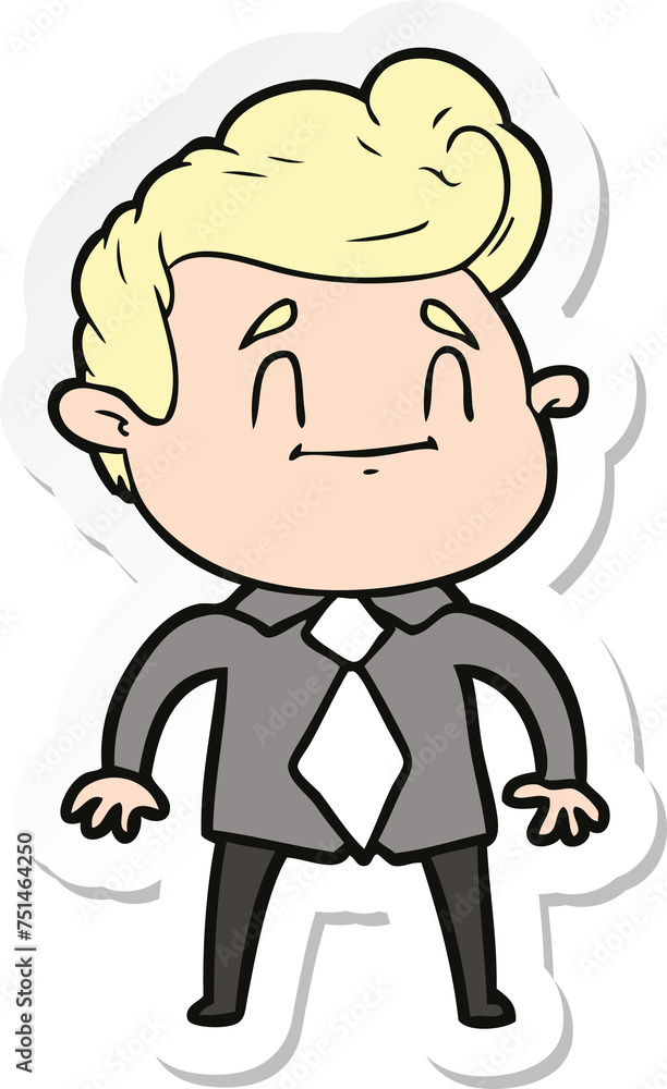 sticker of a happy cartoon man in office clothes sticker of a happy cartoon man in office clothes