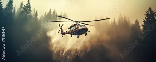Fire helicopter extinguishes forest photo