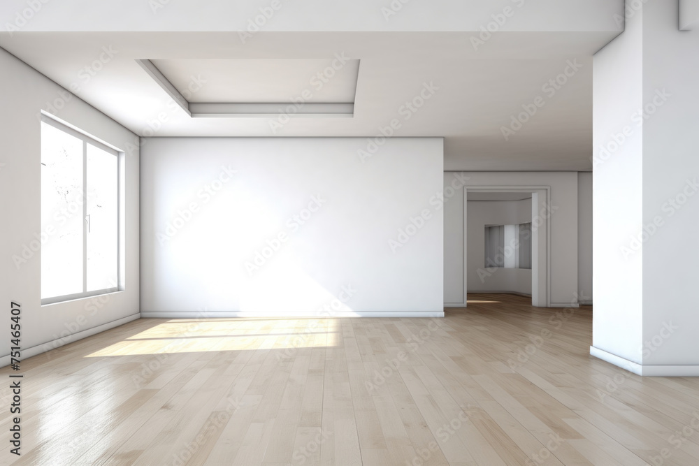 Bright minimalist interior with wooden floor and natural light Bright minimalist interior with wooden floor and natural light
