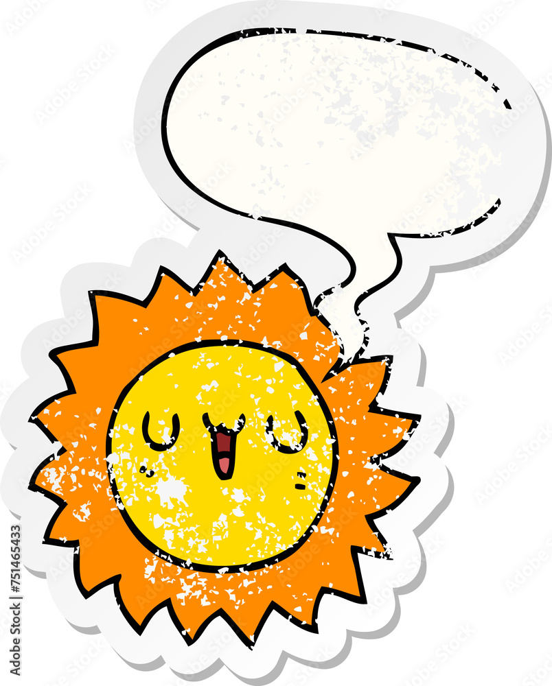 cartoon sun and speech bubble distressed sticker cartoon sun and speech bubble distressed sticker