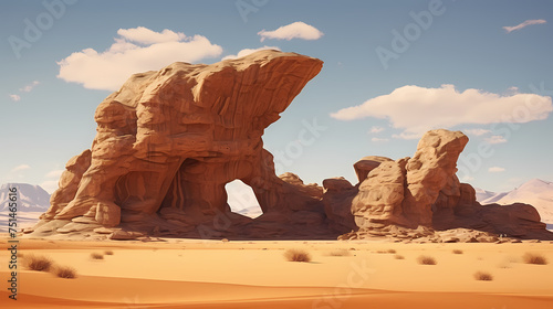 Desert landscape with ancient lost city ruins and huge door background