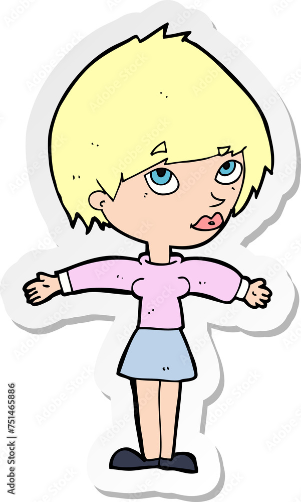 sticker of a cartoon woman with open arms sticker of a cartoon woman with open arms