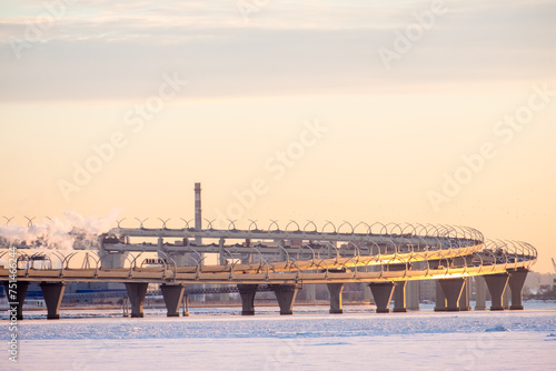 Fragment of the Western High Speed Diameter overpass. Winter Saint Petersburg. Russia