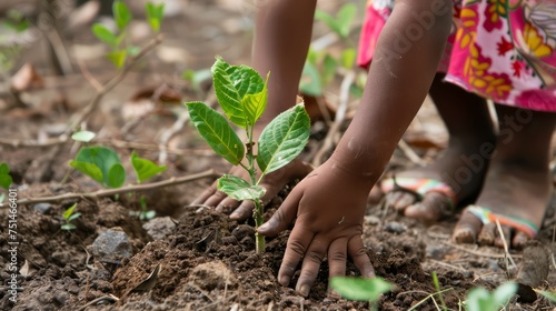 Tree planting growing on soil in a kid hands for saving world environment