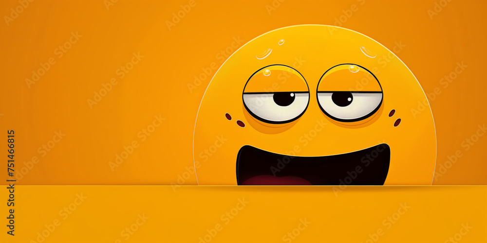 Emoji-Gesicht, gelber Hintergrund - obrazy, fototapety, plakaty 