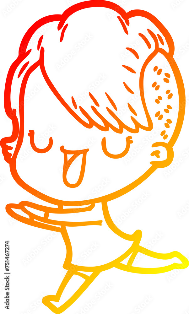 warm gradient line drawing cute cartoon girl with hipster haircut warm gradient line drawing cute cartoon girl with hipster haircut