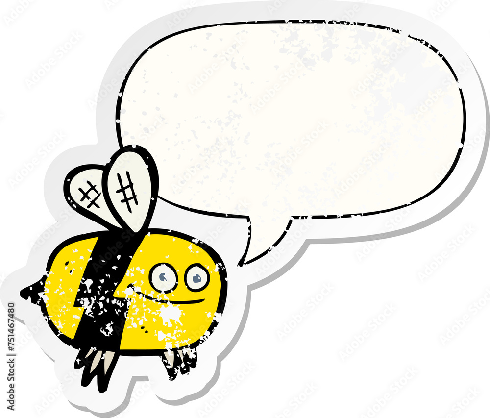 cartoon bee and speech bubble distressed sticker cartoon bee and speech bubble distressed sticker