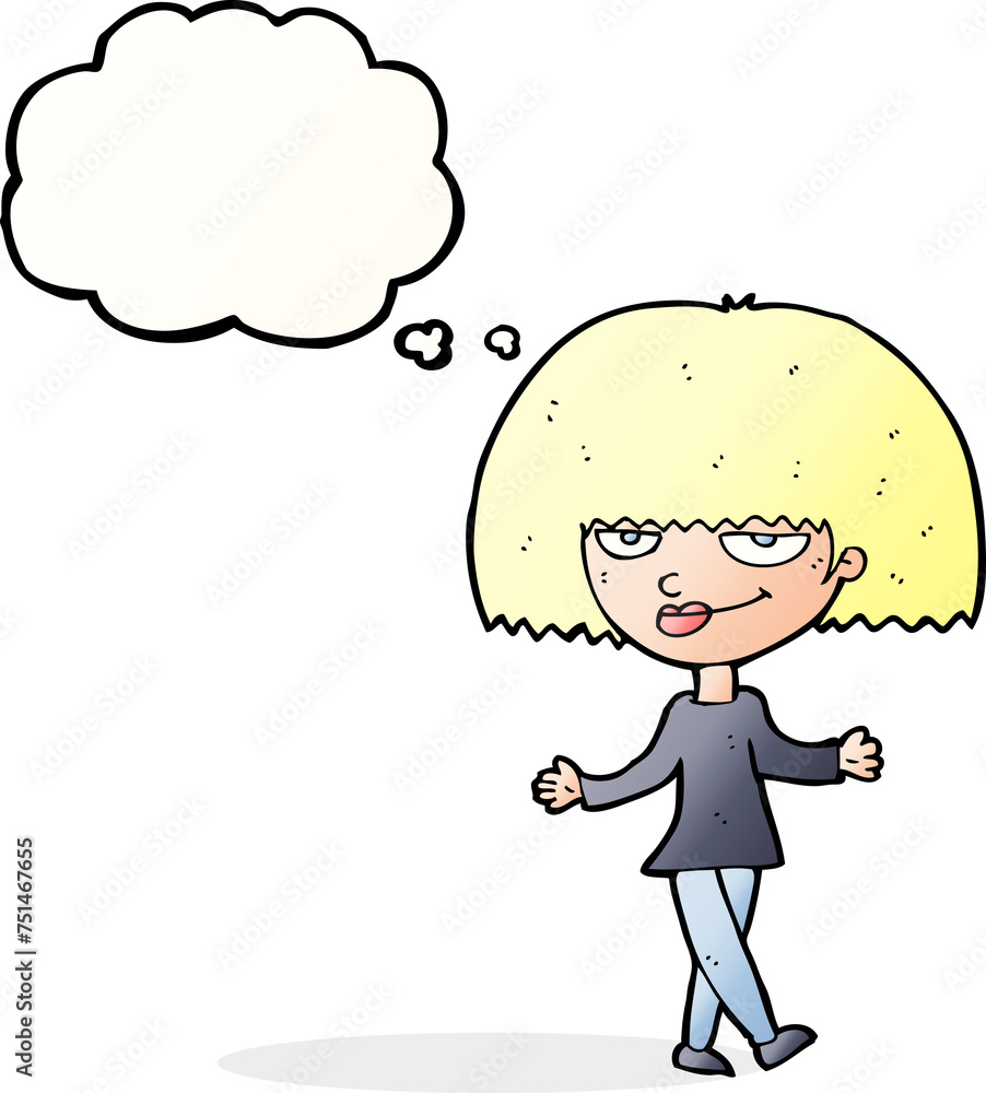 cartoon smug looking woman with thought bubble cartoon smug looking woman with thought bubble