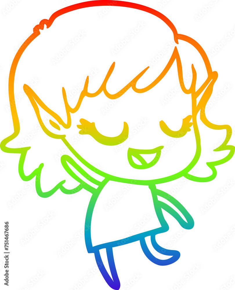 rainbow gradient line drawing happy cartoon elf girl rainbow gradient line drawing happy cartoon elf girl