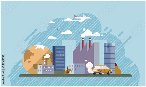 Industrial pollution. Dirty waste. Environmental pollution. Vector illustration. Industrial pollution is ticking time bomb Dirty water diseases are on rise Smokes with smog are affecting visibility on