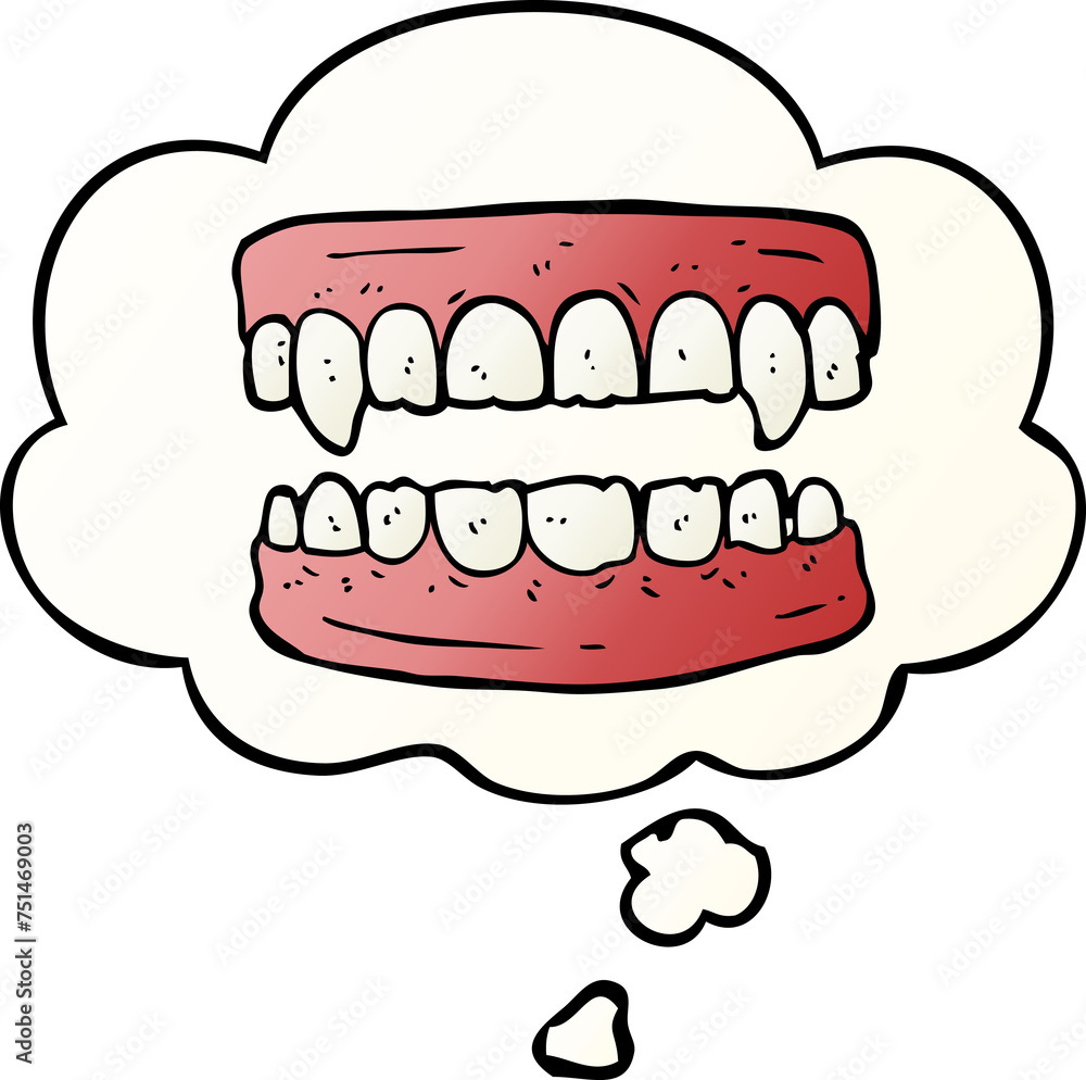 cartoon vampire teeth and thought bubble in smooth gradient style cartoon vampire teeth and thought bubble in smooth gradient style