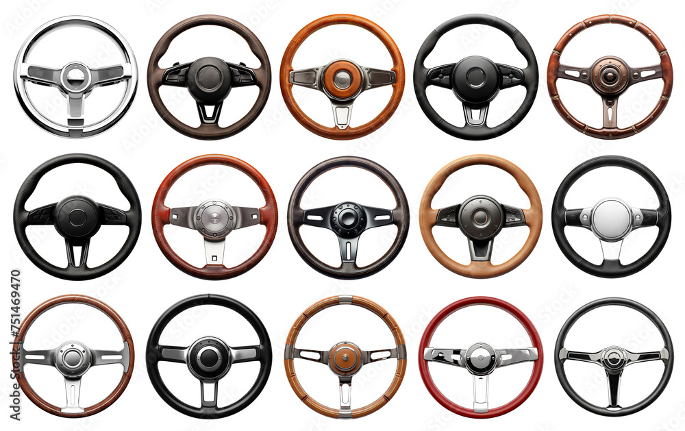 Set of steering wheels cut out - obrazy, fototapety, plakaty 