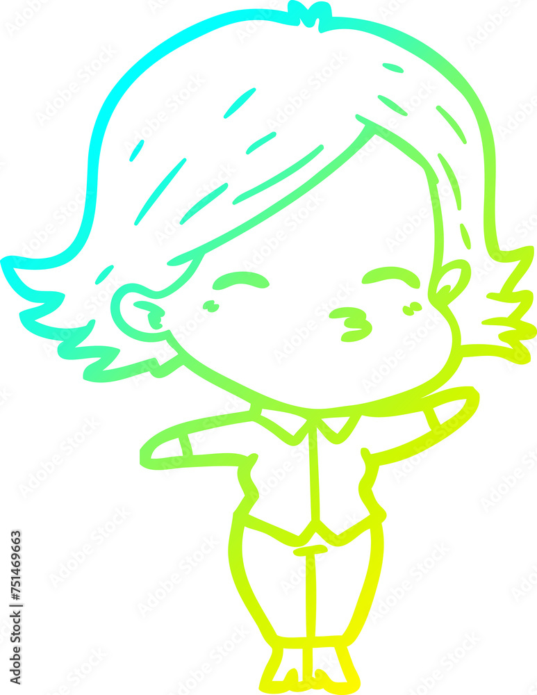 Fototapeta premium cold gradient line drawing cartoon woman