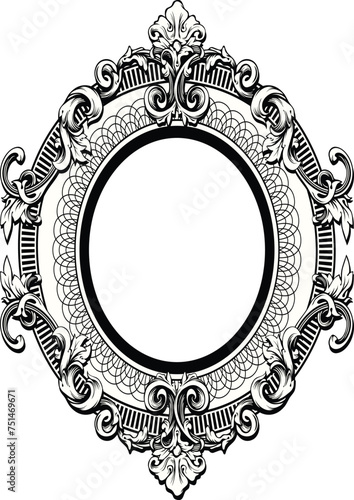 Baroque mirror round frame French luxury vector image, Oval vintage frame ornaye patern elite round frame