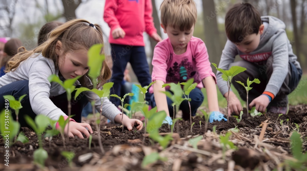Children assist in tree planting ceremony at arbor day